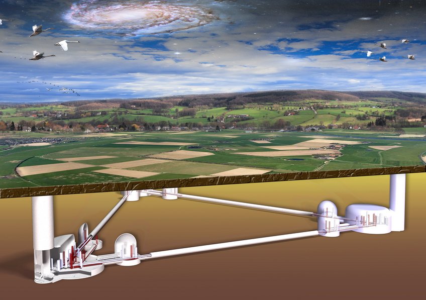 Künstlerische Darstellung des unterirdisch angelegten Einstein-Teleskops. Künstlerische Darstellung des unterirdisch angelegten Einstein-Teleskops.