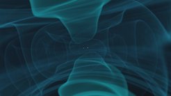 Abstract teal and dark blue swirling wave-like shapes.