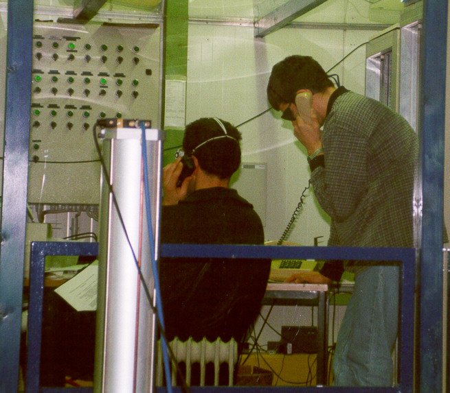 The control room in the central building. Harald and Benno supervise the activities.